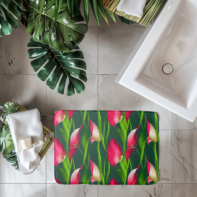 Beautiful Bold Pink & Green Calla Lilly Florals Wr Bath Mat (Creator Uploaded)