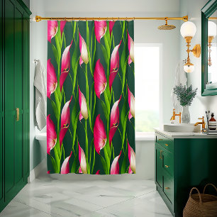 Beautiful Bold Pink & Green Calla Lily Florals Shower Curtain