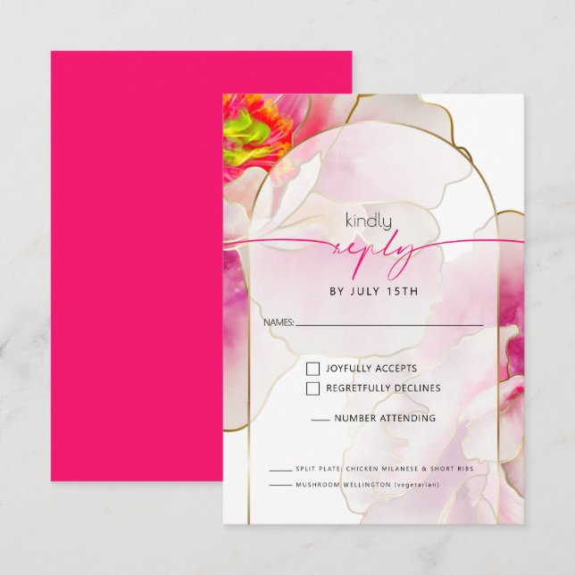 Beautiful Bold Scarlet Peony Meal Choice RSVP Card (Front/Back)