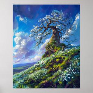Beautiful Bonsai Tree on Spring Hill Poster