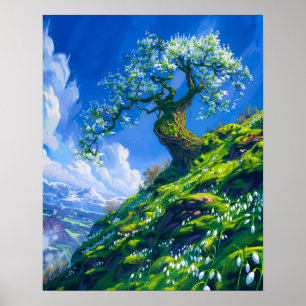 Beautiful Bonsai Tree on Spring Hill Poster