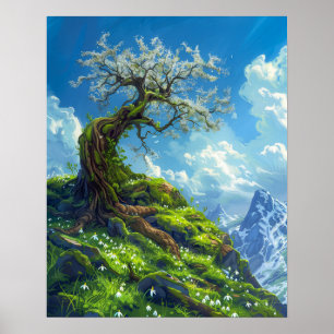 Beautiful Bonsai Tree on Spring Hill Poster