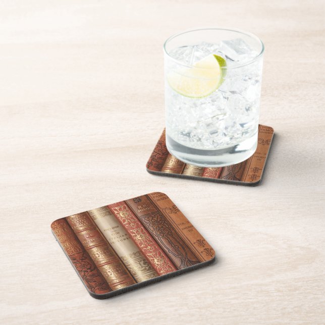 Beautiful Book Spines (beige) Coaster (Right Side)