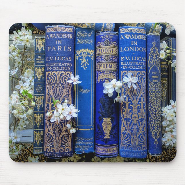 Beautiful Book Spines (Blue) Mouse Mat (Front)