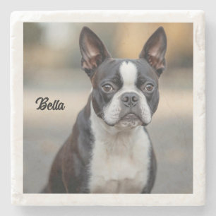 Beautiful Boston Terrier Personalised Stone Coaster