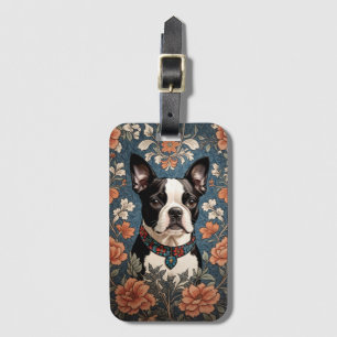 Beautiful Boston Terrier William Morris Inspired Luggage Tag