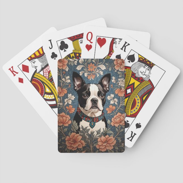 Beautiful Boston Terrier William Morris Inspired Playing Cards (Back)