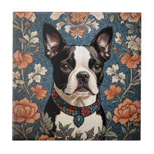 Beautiful Boston Terrier William Morris Inspired Tile