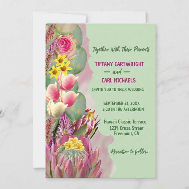 Beautiful Botanical Floral Garden Green Wedding  Invitation (Front)