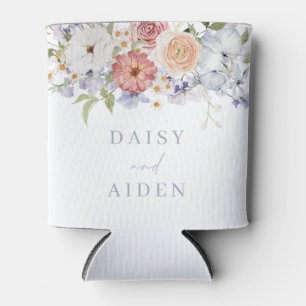 Beautiful Botanical Floral Watercolor Wedding Can Cooler
