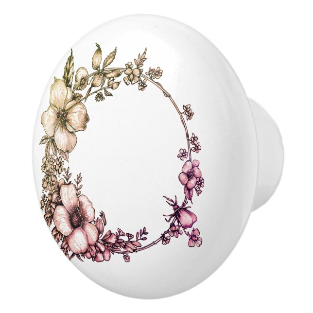 Beautiful Botanical Floral Wreath  Ceramic Knob (Right)