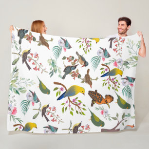 Beautiful botanical l Watercolor Birds and floral Fleece Blanket