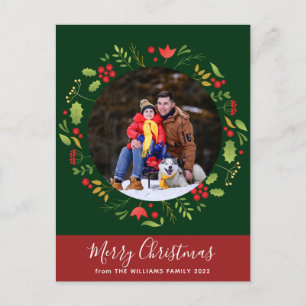 Beautiful Botanical Merry Christmas Wreath Photo Postcard