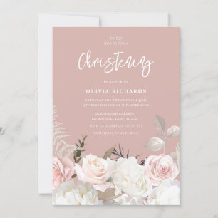Beautiful Botanical Rose Baptism Christening Invitation