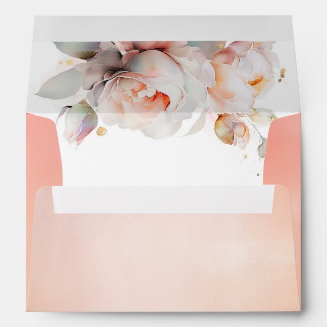 Beautiful Botanical Rose Flowers Elegant Wedding Envelope (Back (Bottom))