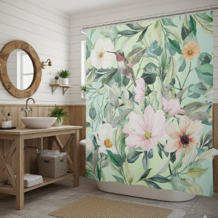 Beautiful Botanical Wildflowers and Hummingbird  Shower Curtain
