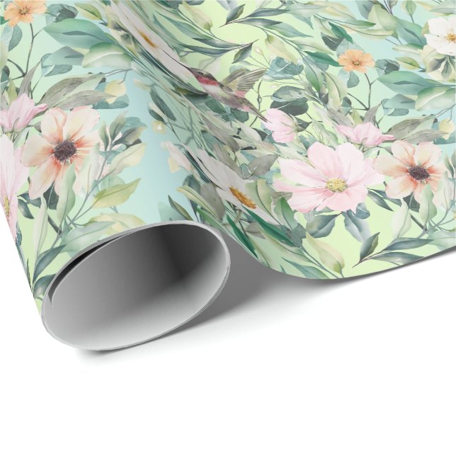 Beautiful Botanical Wildflowers and Hummingbird Wrapping Paper (Roll Corner)