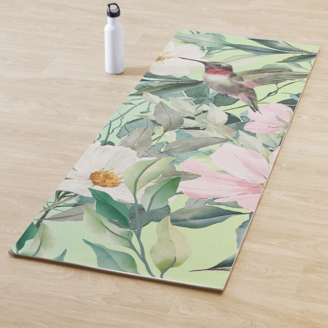Beautiful Botanical Wildflowers and Hummingbird Yoga Mat (In Situ)