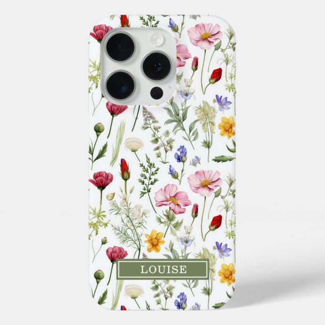 Beautiful Botanical Wildflowers Name Case-Mate iPhone Case (Back)
