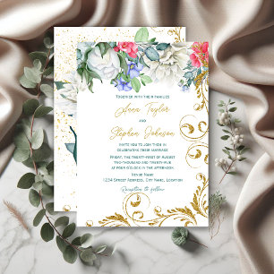 Beautiful Botanicals with Faux Gold Glitter Swirls Invitation
