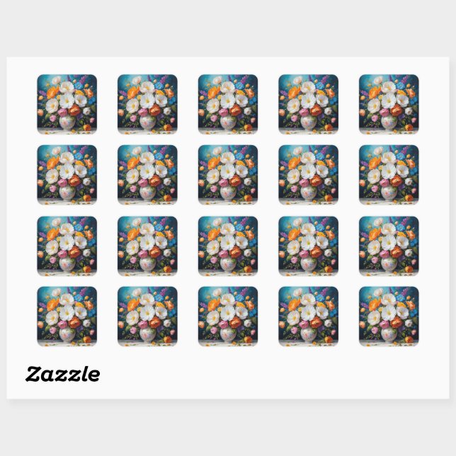 Beautiful Bouquet, decorative illustration, Square Sticker (Sheet)