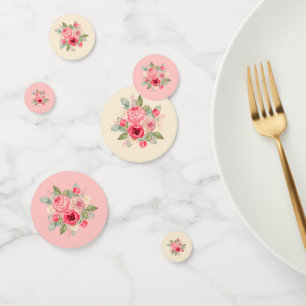 Beautiful Bouquet of Painted Pink Roses Watercolor Confetti