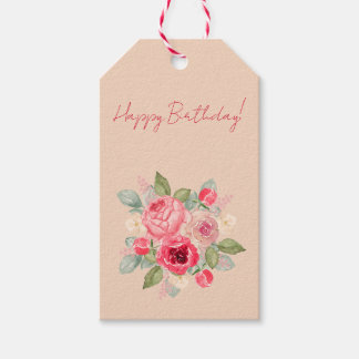 Beautiful Bouquet of Painted Pink Roses Watercolor Gift Tags