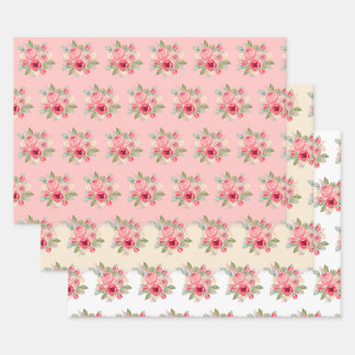 Beautiful Bouquet of Painted Pink Roses Watercolor Wrapping Paper Sheet