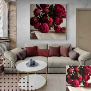 Beautiful Bouquet of Red Peonies Floral Digital Canvas Print