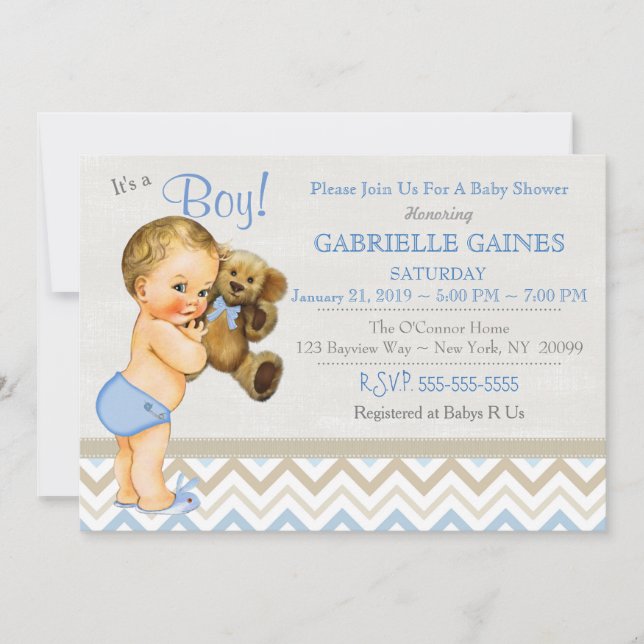 Beautiful Boy Baby Shower Invitation Personalised (Front)