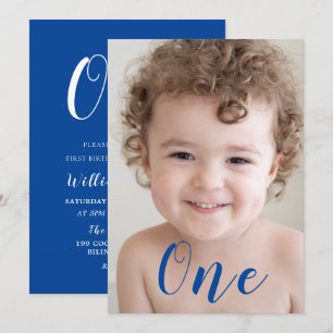 Beautiful Boys 1st Birthday Party Photo Blue Invitation