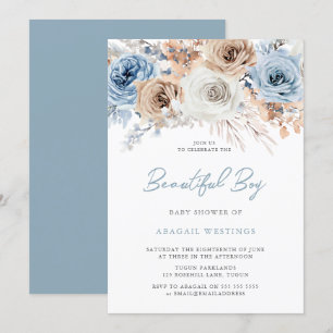 Beautiful Boy's Baby Shower: Boho Blue Floral Invitation