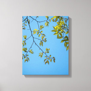 beautiful branch with green and yellow leaves hug canvas print