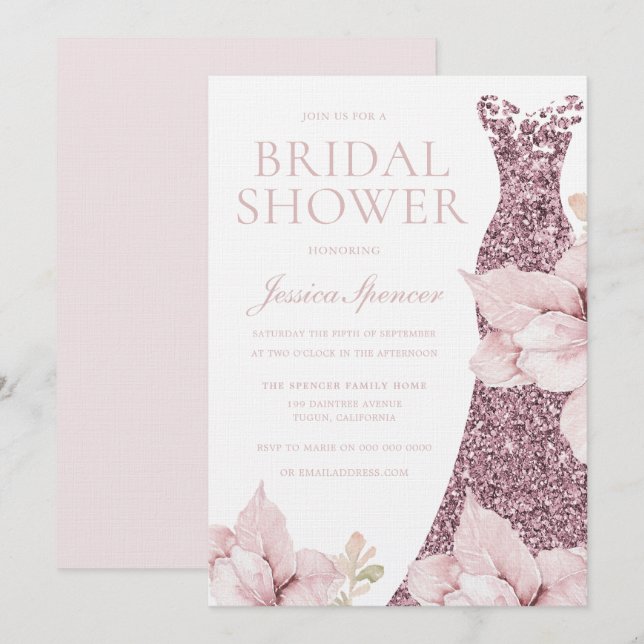 Beautiful Bridal Shower Blush Rose Gold Dress  Invitation (Front/Back)