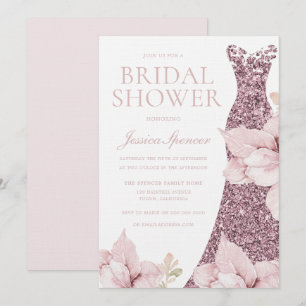 Beautiful Bridal Shower Blush Rose Gold Dress Invitation