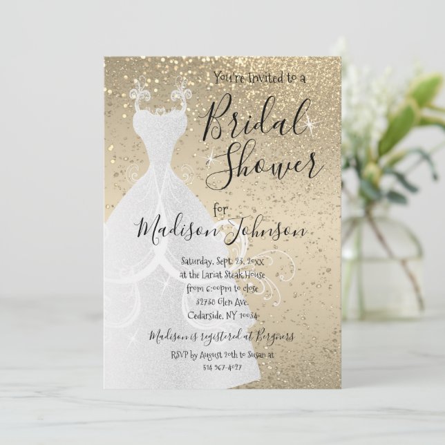 Beautiful Bridal Shower - Gold Invitation (Standing Front)