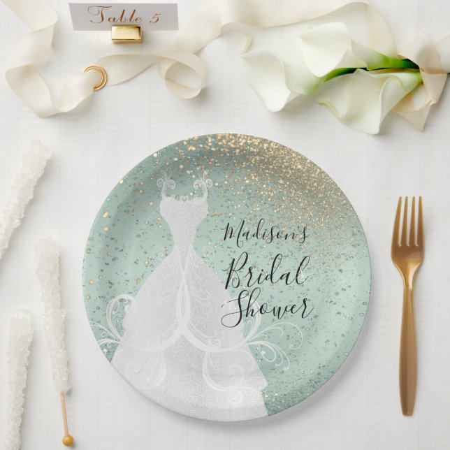 Beautiful Bridal Shower - Mint Green Paper Plate (Wedding)