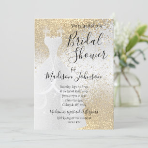 Beautiful Bridal Shower - White & Gold Glitter Invitation