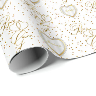 Beautiful Bride and Groom Gold Hearts Wrapping Paper