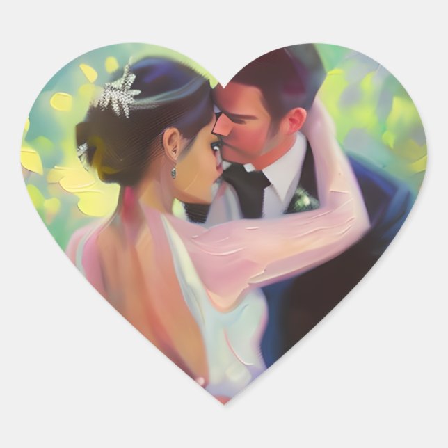 Beautiful Bride and Groom Wedding Heart Sticker (Front)