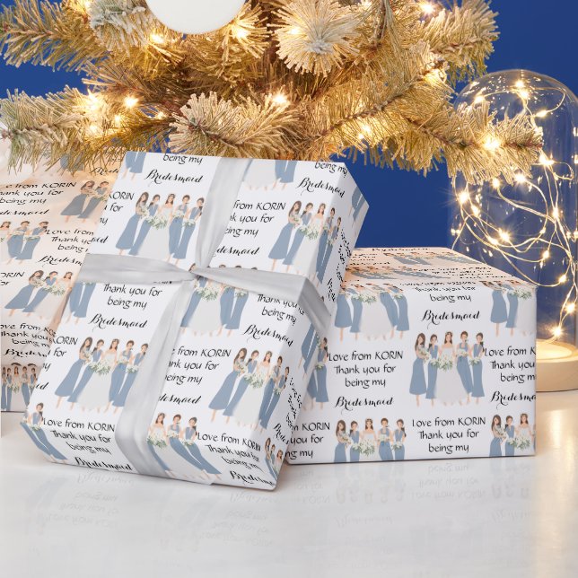 Beautiful Bride & Bridesmaids In Blue Gown Cute Wrapping Paper (Holidays)