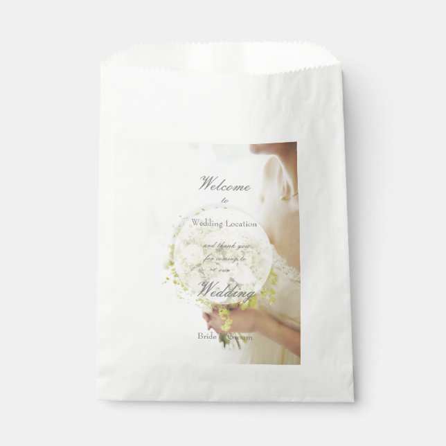 Beautiful bride flower bouquet wedding editable favour bags (Front)