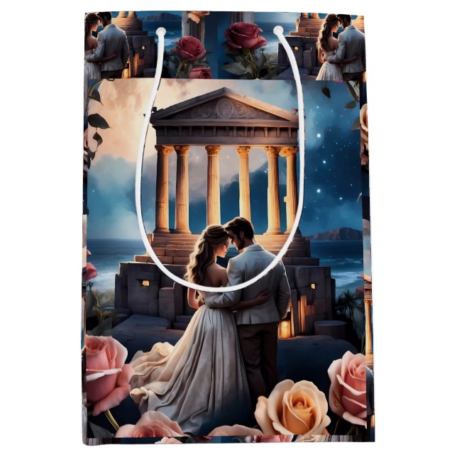 Beautiful Bride & Groom Standing by the Sea Medium Gift Bag (Front)