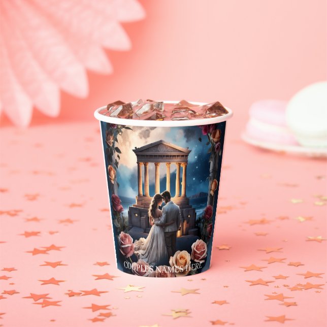 Beautiful Bride & Groom Standing by the Sea Paper Cups (Insitu)