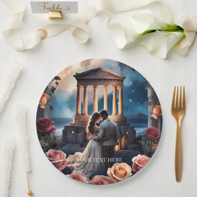 Beautiful Bride & Groom Standing by the Sea Paper Plate (Wedding)