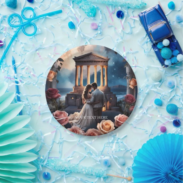Beautiful Bride & Groom Standing by the Sea Paper Plate (Party)
