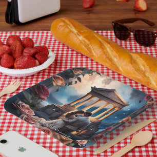 Beautiful Bride & Groom Standing by the Sea Paper Plate