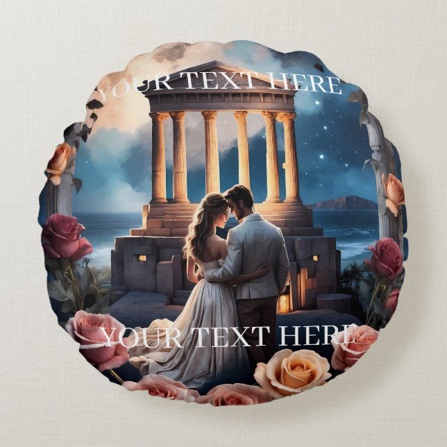 Beautiful Bride & Groom Standing by the Sea Round Cushion (Front)