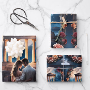 Beautiful Bride & Groom Standing by the Sea Wrapping Paper Sheet