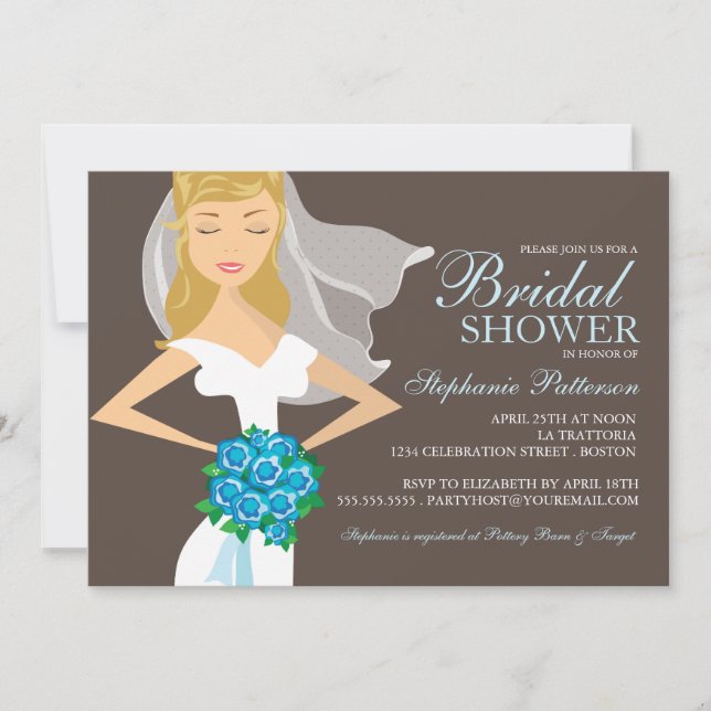 Beautiful Bride w Bouquet Bridal Shower Invitation (Front)